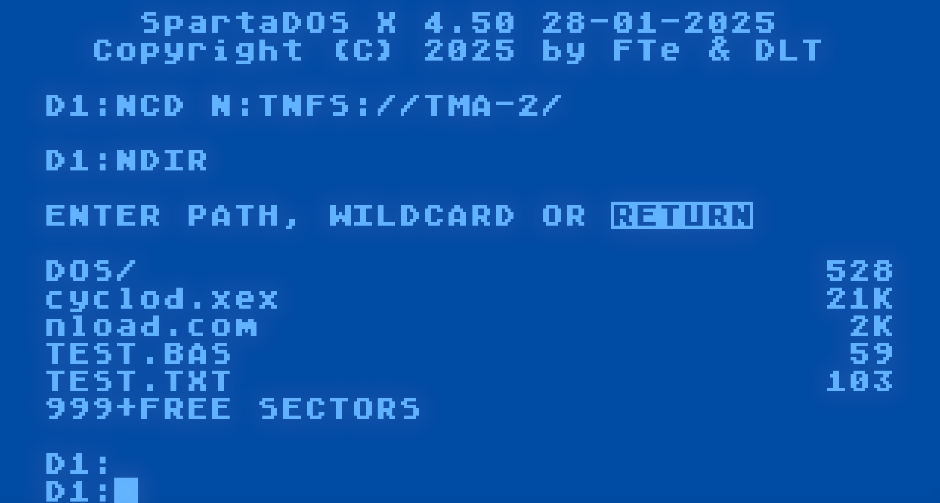 Showing the NCD and NDIR from the N tools in SpartaDOS X