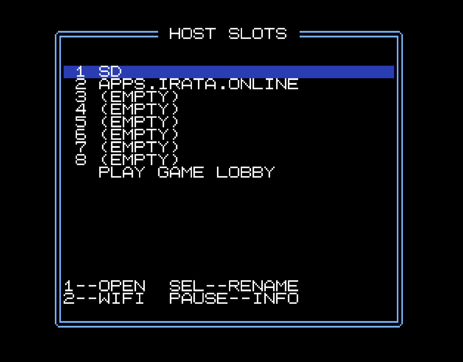 FujiNet CONFIG running on Atari 7800